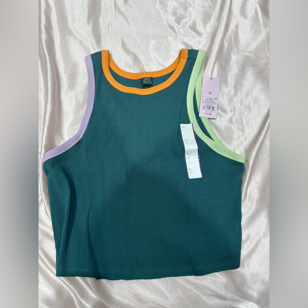 wild fable Teal Ribbed Tank with Orange, Lavender & Lime Trim